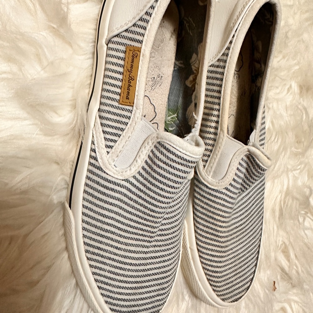 Tommy Bahama Cream and Black Striped Casual Shoes